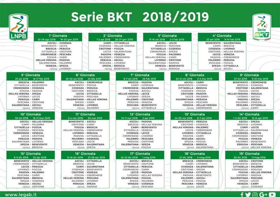 Serie B. Il calendario completo del campionato 2018-19