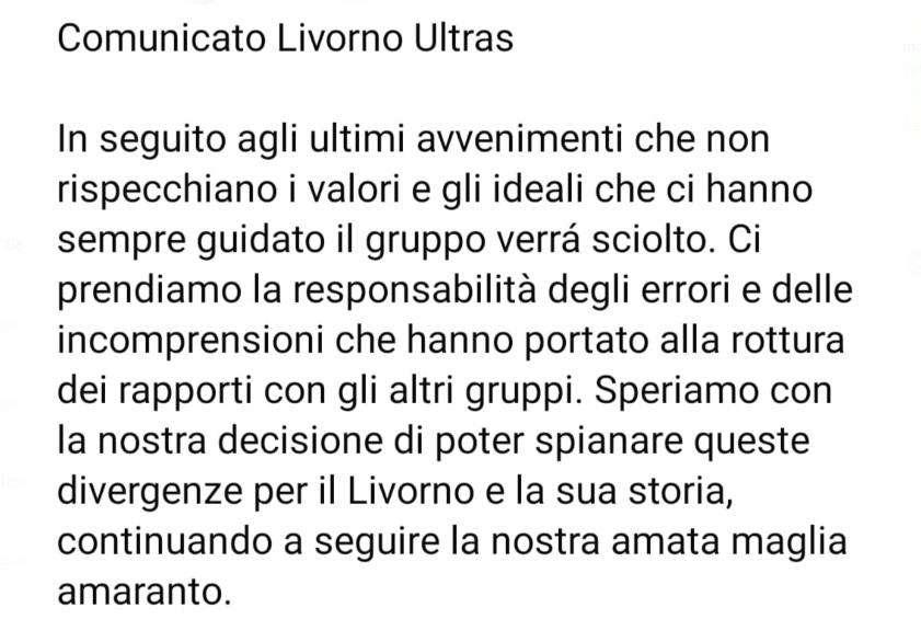 La nota di Livorno Ultra