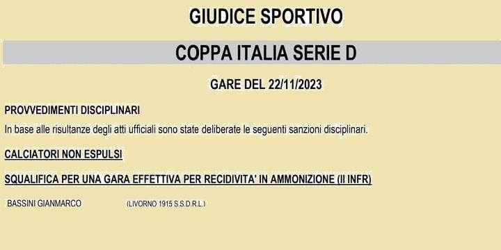 Serie D. Vittoria inutile per il Livorno in Coppa, Bassini era squalificato