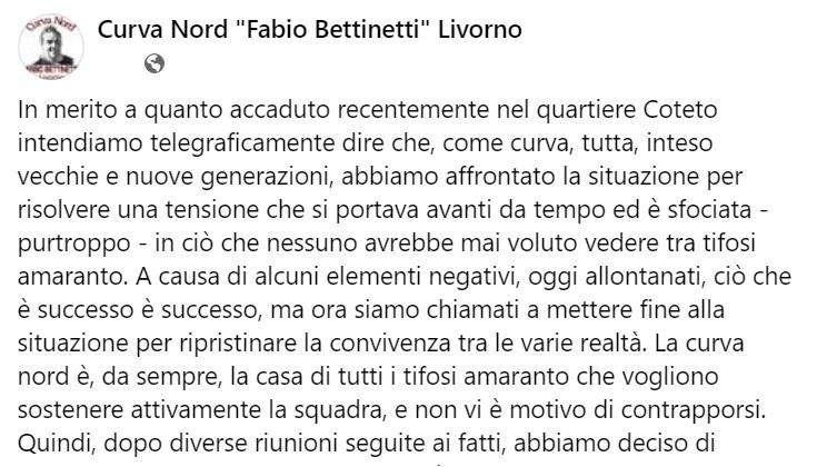 Il comunicato della Nord