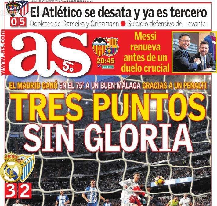 PORTADA - As destaca la sufrida victoria de los blancos: "Tres puntos sin gloria"