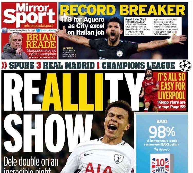 Mirror destaca en su portada la estrella del partido: "ReALLIty show"