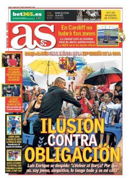 PORTADA - As: "Final inédita en la Copa del Rey: ilusión contra obligación"