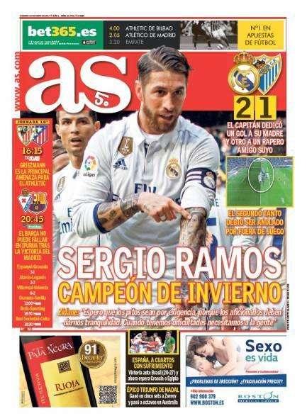 PORTADA - As: "Sergio Ramos campeón de invierno"