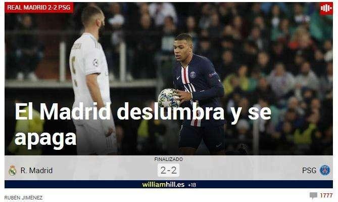 Marca: "El Madrid deslumbra y se apaga"