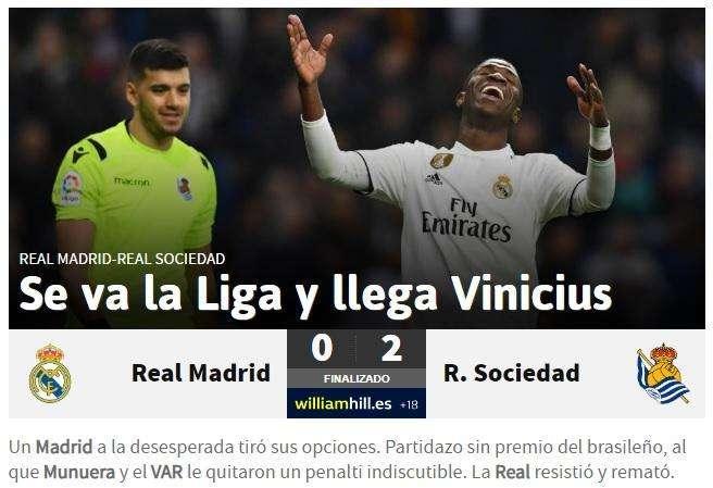 AS refleja el sentimiento del Bernabéu: "Se va la Liga y llega Vinicius"