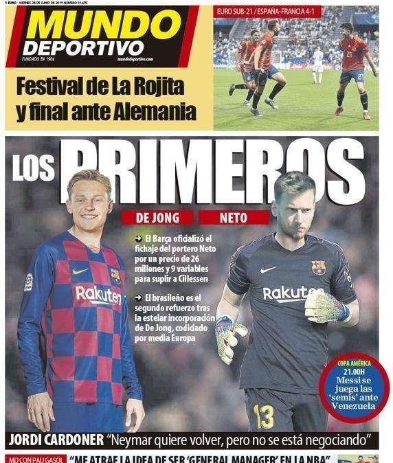 PORTADA - Mundo Deportivo: "De Jong y Ciillesen, los primeros"