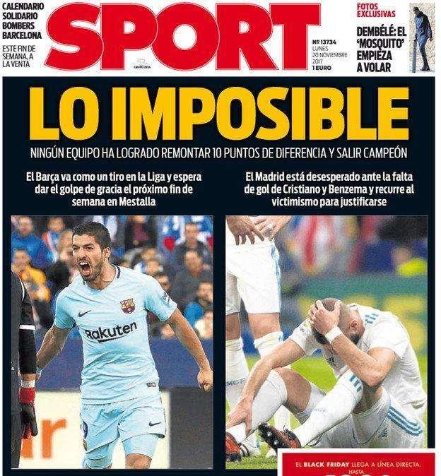 PORTADA - Sport agranda una posible gesta madridista: "Lo imposible. El Madrid recurre al victimismo"