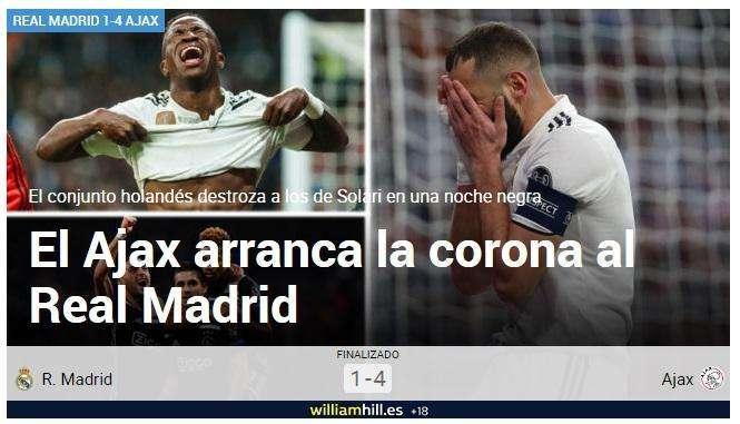 Marca, tajante: "El Ajax arranca la corona al Real Madrid"