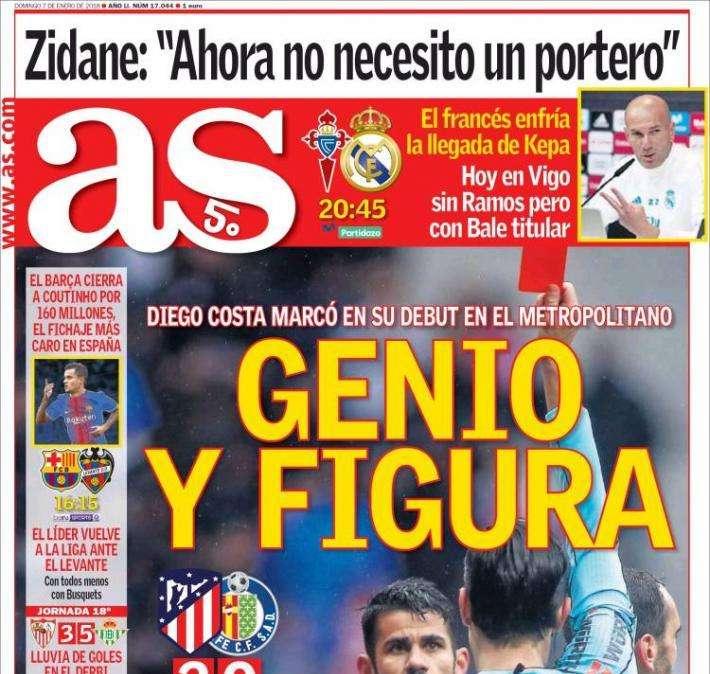 PORTADA - As Zidane enfría la llegada de Kepa para este mercado invernal 