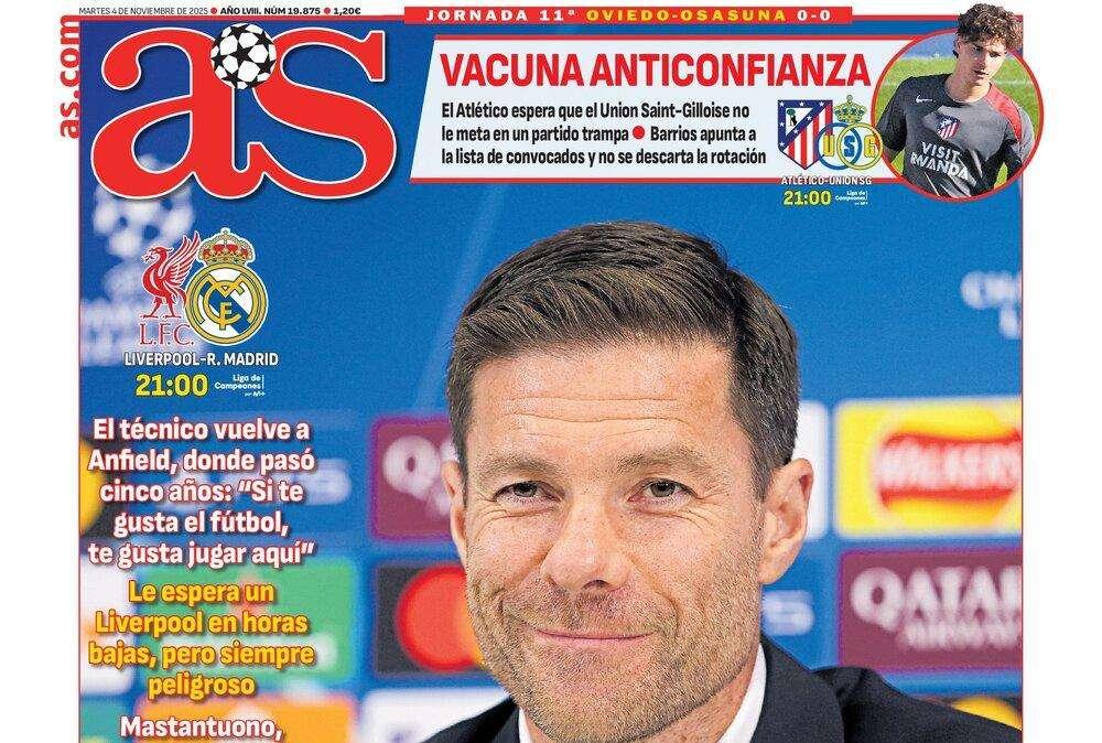 La portada de AS destaca el regreso de Xabi Alonso a Anfield