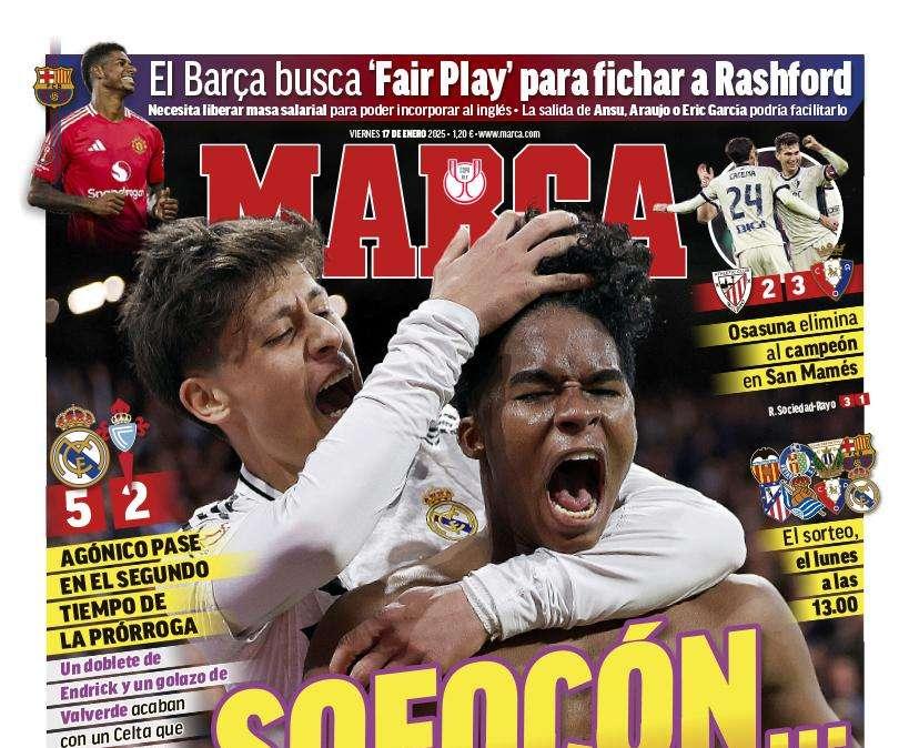 "Sofocón... ¡y goleada!", titula Marca en su portada