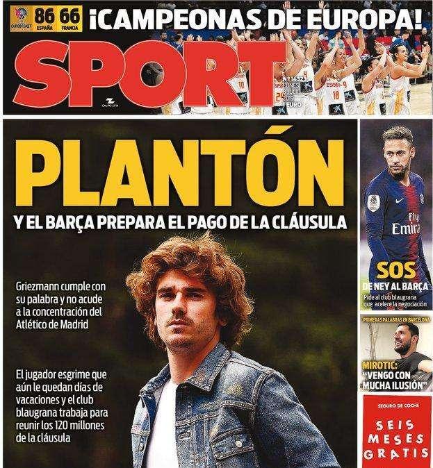 PORTADA - Sport: "El Barça prepara la cláusula de Griezmann"