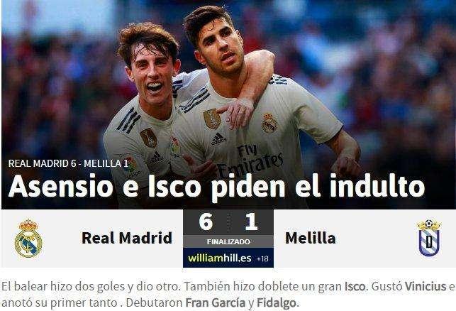 AS, en la línea de MARCA: "Asensio e Isco piden el indulto"