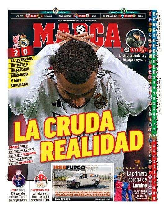 Marca abre con la derrota del Real Madrid en Anfield