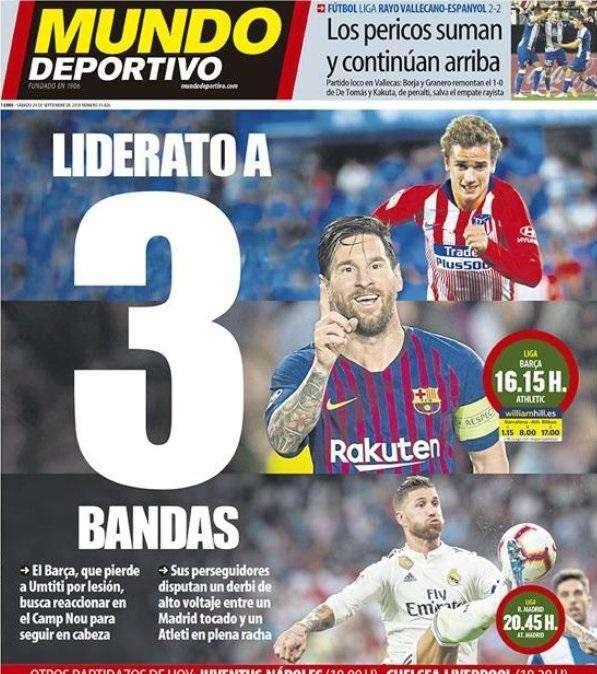 PORTADA - Mundo Deportivo también hace referencia al derbi: "Liderato a tres bandas"