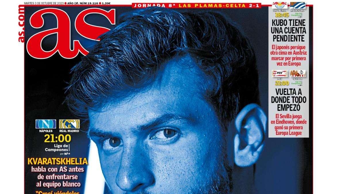 PORTADA | AS, con Kvaratskhelia: "No tenemos miedo al Madrid"