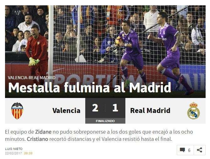 AS, contundente: "Mestalla fulmina al Madrid"
