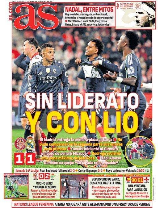 El tropiezo del Real Madrid en la primera plana de AS