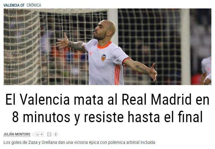 SuperDeporte: "El Valencia mata al Real Madrid en 8 minutos y resiste hasta el final"