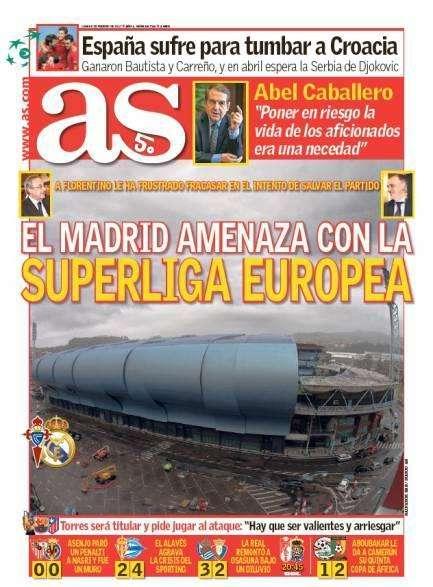 PORTADA - As: "El Madrid amenaza con la Superliga Europea"