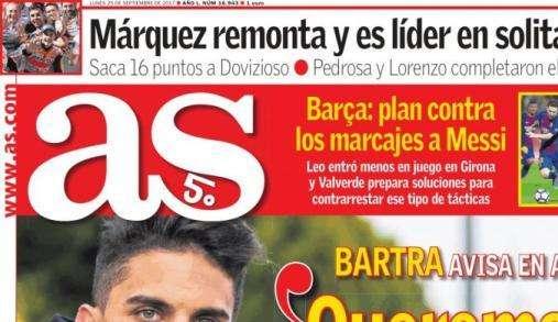 PORTADA - As entrevista a Bartra y éste avisa: "Queremos jugarle al Madrid de tú a tú"