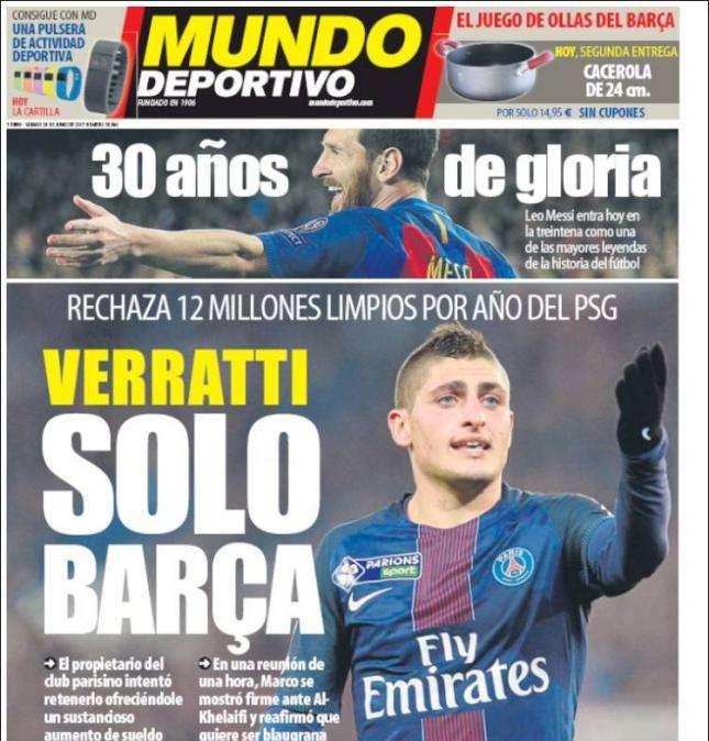 Mundo Deportivo: "Verratti sólo Barça"