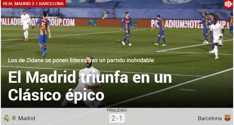 Marca: "El Madrid triunfo en un Clásico épico"
