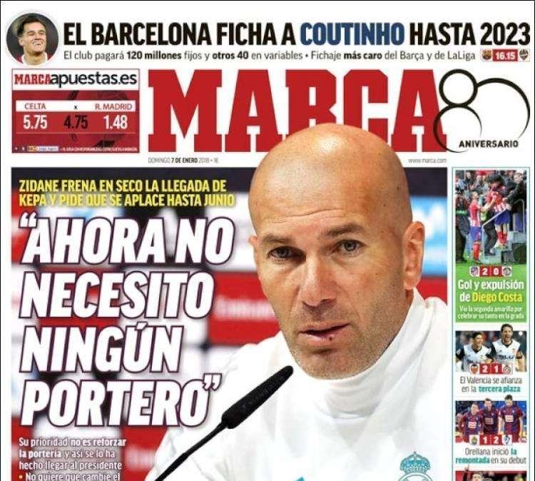 PORTADA - Marca, Zidane: "Ahora no necesito ningún portero"