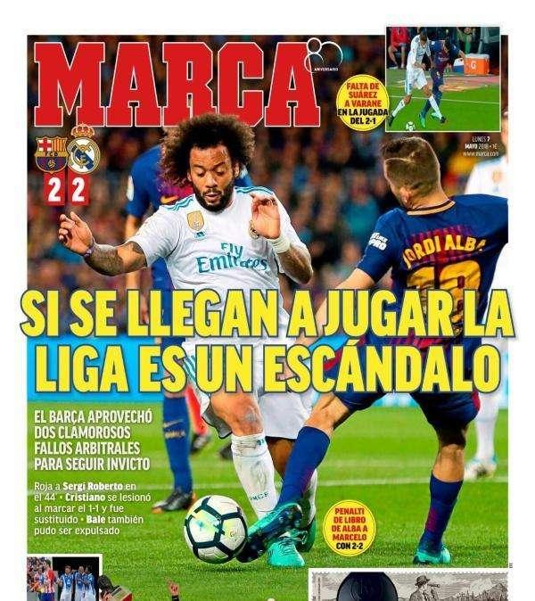 PORTADA - Marca: "Se si llega a jugar LaLiga es un escándalo"