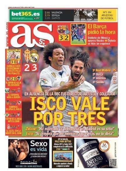 PORTADA - As: "Isco vale por tres: director, artista y goleador"
