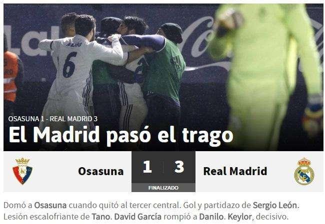 Diario AS: "El Madrid pasó el trago"