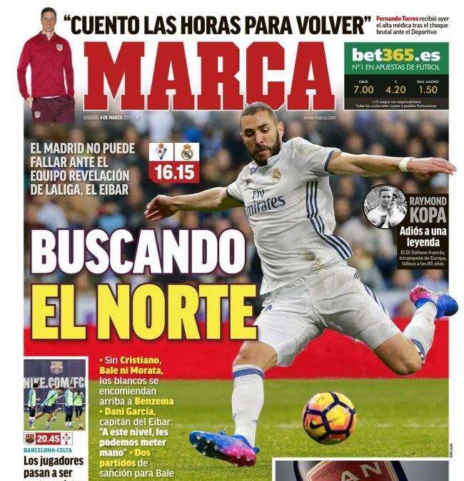 PORTADA - Marca: "Buscando el norte; el Madrid no puede fallar ante la revelación de LaLiga"