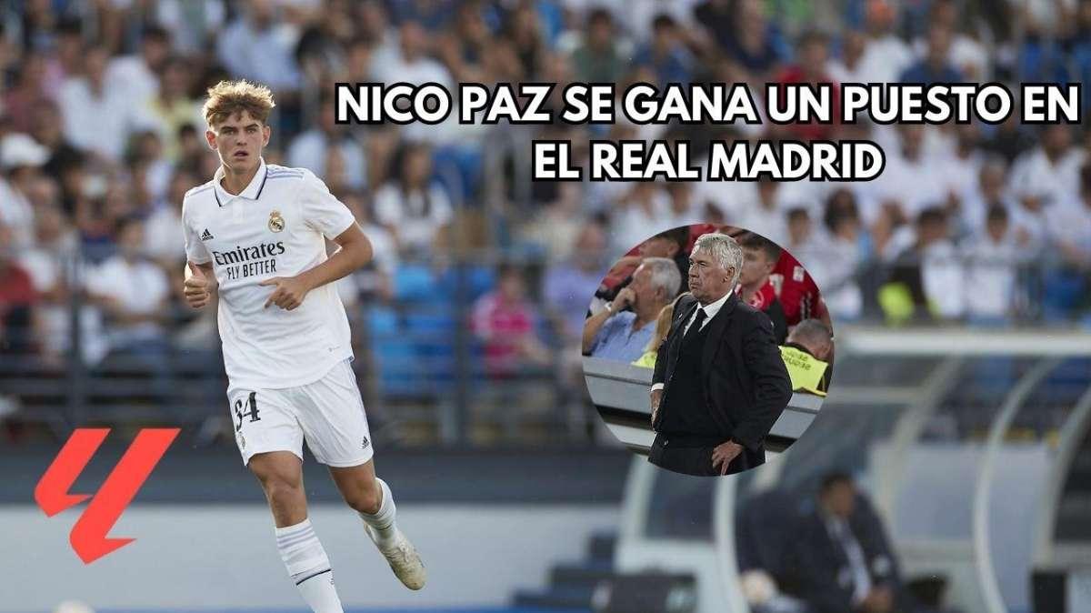 Nico Paz tira la puerta de Arribas y Álvaro en el Real Madrid