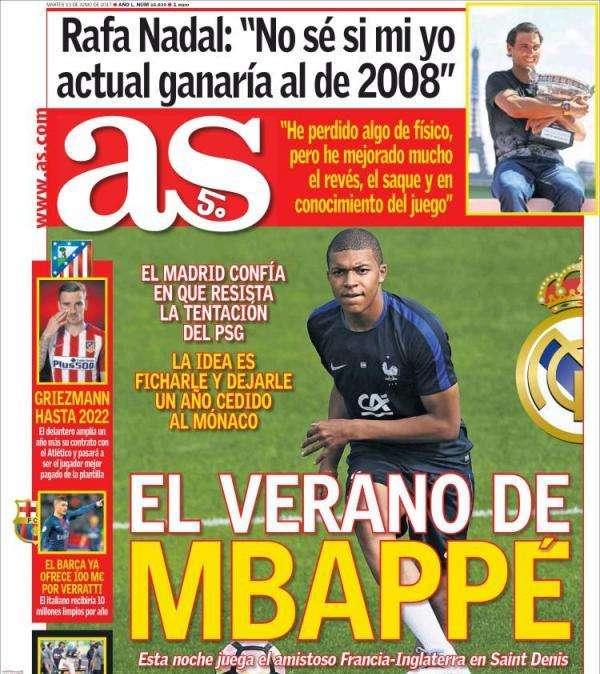 PORTADA - As desvela las intenciones del Madrid: "El verano de Mbappé"