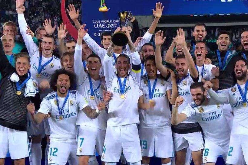 El Real Madrid ya luce su nuevo escudo de campeón del mundo 