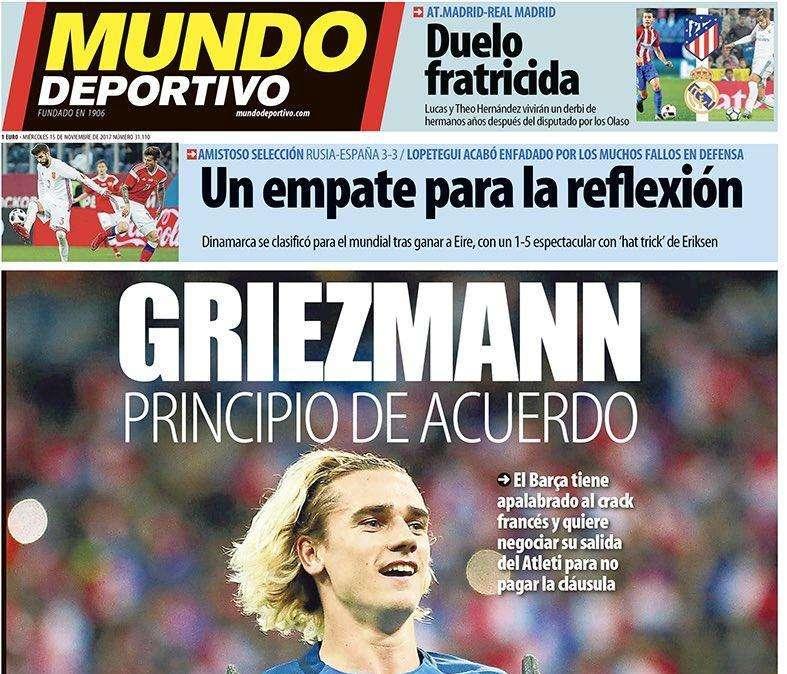 PORTADA - Mundo Deportivo: "Griezmann, principio de acuerdo"