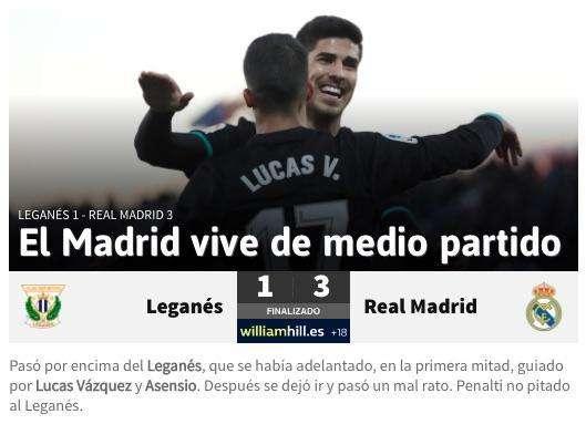 As titula así la remontada: "El Madrid vive de medio partido"