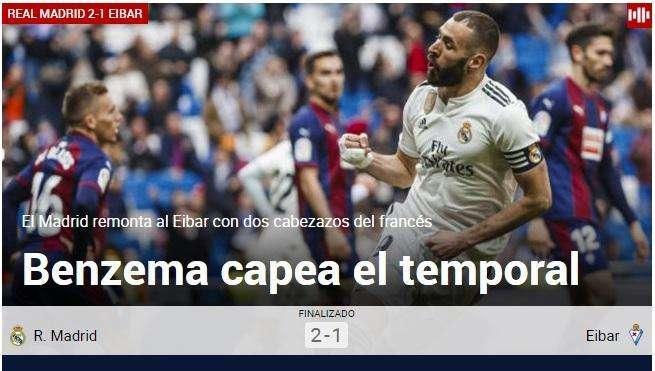 Marca destaca la figura del francés: "Benzema capea el temporal"