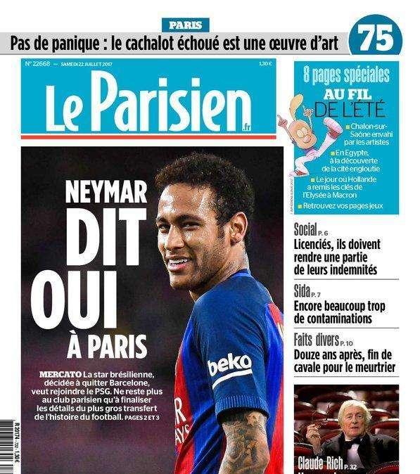 Le Parisien da por hecho el mayor fichaje de la historia: "Neymar ha dicho que sí a París"