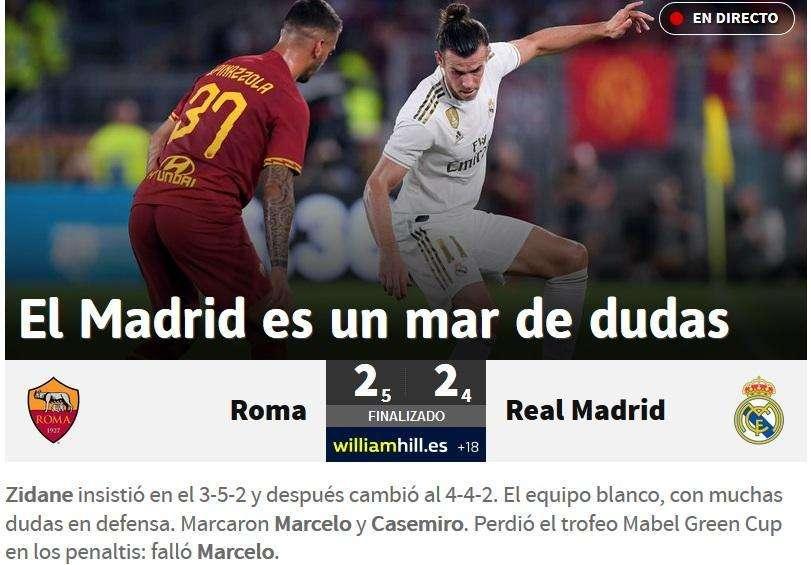 AS también recalca las dudas que deja el Madrid en defensa tras el partido de Roma
