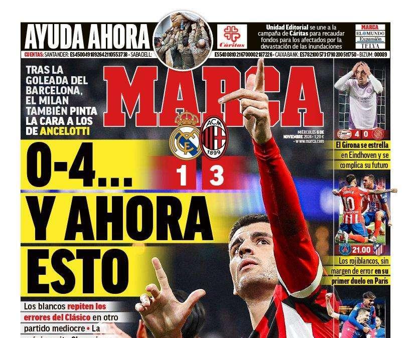 Marca ahonda en la crisis del Real Madrid en su portada: "0-4... y ahora esto"