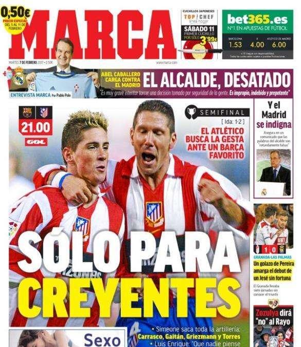 PORTADA - Marca, con el Atlético: "Sólo para creyentes"