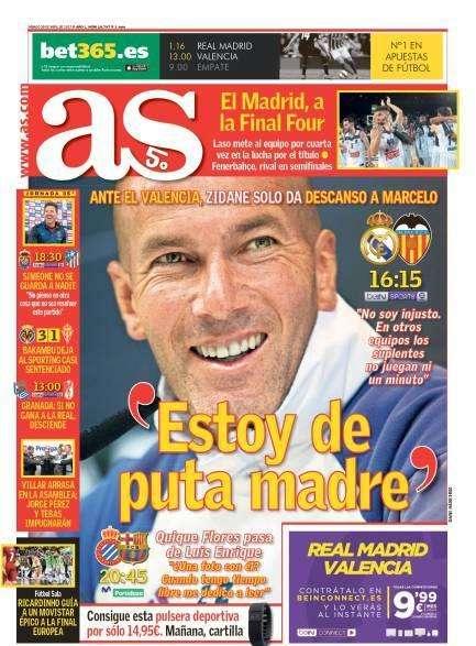 PORTADA - As: "Ante el Valencia, Zidane solo dará descanso a Marcelo"