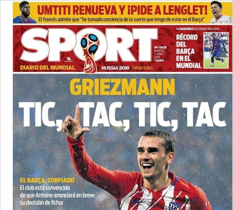 PORTADA - Sport va avisando: "Griezmann, tic-tac"