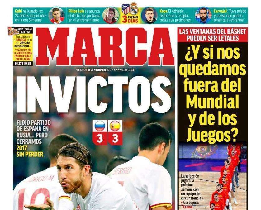 PORTADA - Marca destaca la buena racha española: "Invictos"