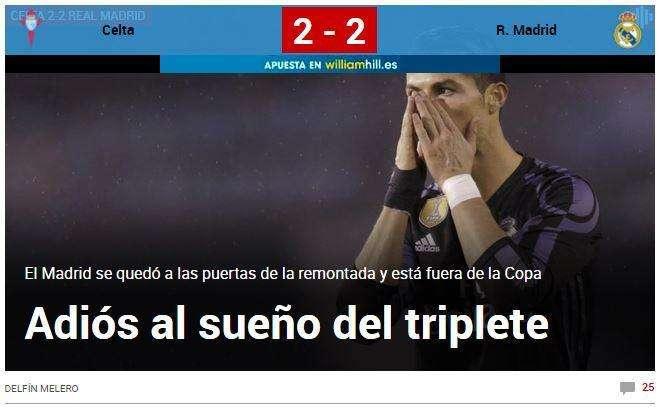 Marca: "Adiós al sueño del triplete"