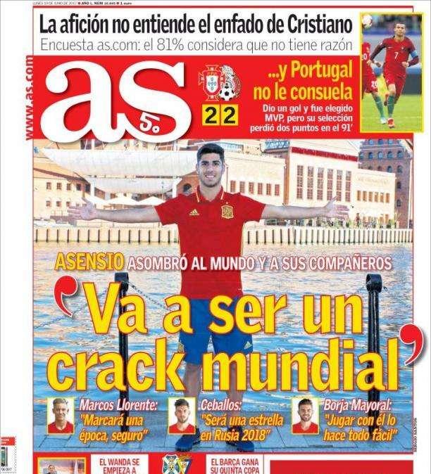 PORTADA - As comparte las opiniones de los compañeros de Asensio: "Va a ser un crack mundial"