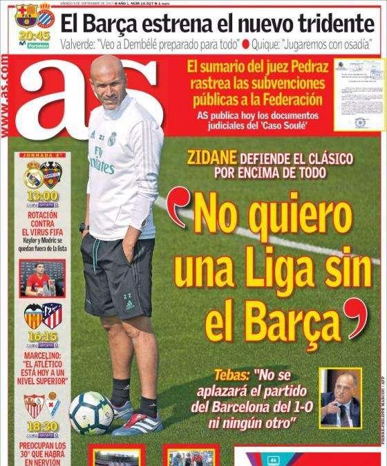 PORTADA - As destaca las palabras de Zidane: "No quiero una Liga sin el Barça"
