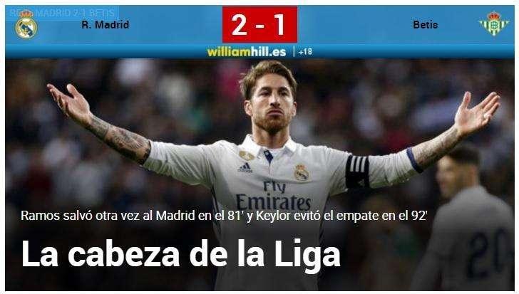 Marca, sobre Ramos: "La cabeza de la liga"